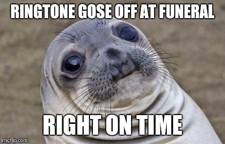 Awkward Moment Sealion | RINGTONE GOSE OFF AT FUNERAL RIGHT ON TIME | image tagged in memes,awkward moment sealion | made w/ Imgflip meme maker