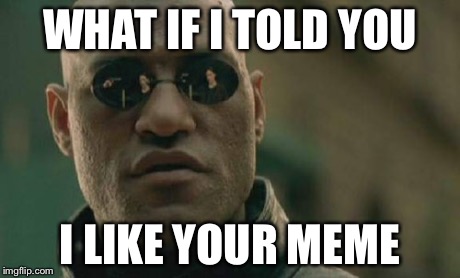 Matrix Morpheus Meme | WHAT IF I TOLD YOU I LIKE YOUR MEME | image tagged in memes,matrix morpheus | made w/ Imgflip meme maker