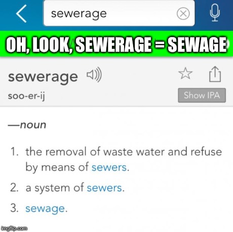 OH, LOOK, SEWERAGE = SEWAGE | image tagged in sewerage | made w/ Imgflip meme maker