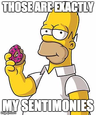 Homer Donut | THOSE ARE EXACTLY MY SENTIMONIES | image tagged in homer donut,simpsons | made w/ Imgflip meme maker