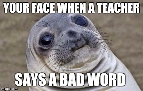 Awkward Moment Sealion Meme | YOUR FACE WHEN A TEACHER SAYS A BAD WORD | image tagged in memes,awkward moment sealion | made w/ Imgflip meme maker