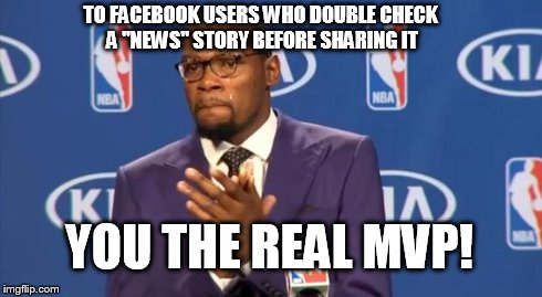 You The Real MVP | TO FACEBOOK USERS WHO DOUBLE CHECK A "NEWS" STORY BEFORE SHARING IT YOU THE REAL MVP! | image tagged in memes,you the real mvp | made w/ Imgflip meme maker