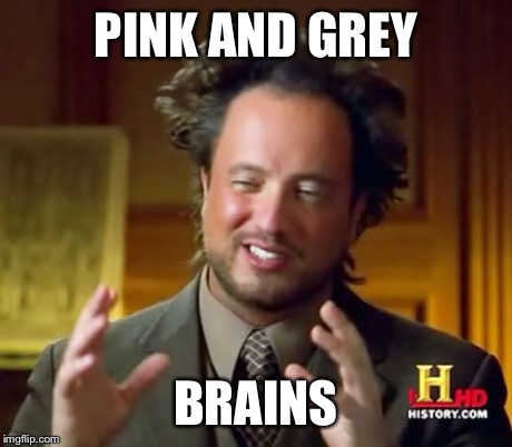 Ancient Aliens Meme | PINK AND GREY BRAINS | image tagged in memes,ancient aliens | made w/ Imgflip meme maker