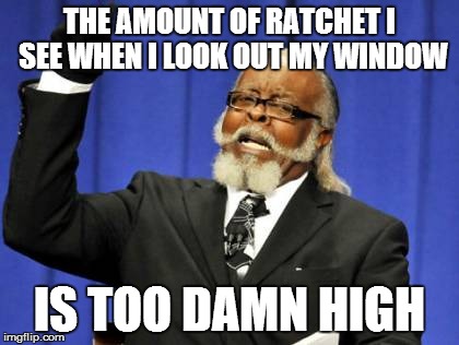 Too Damn High | THE AMOUNT OF RATCHET I SEE WHEN I LOOK OUT MY WINDOW IS TOO DAMN HIGH | image tagged in memes,too damn high | made w/ Imgflip meme maker