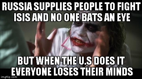 Even if we gave everyone in the world free ice cream we would still be hated. | RUSSIA SUPPLIES PEOPLE TO FIGHT ISIS AND NO ONE BATS AN EYE BUT WHEN THE U.S DOES IT EVERYONE LOSES THEIR MINDS | image tagged in memes,and everybody loses their minds | made w/ Imgflip meme maker