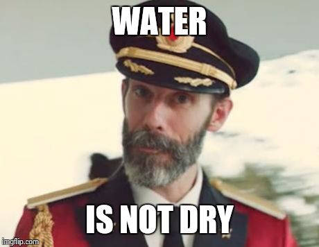 Captain Obvious | WATER IS NOT DRY | image tagged in captain obvious,meme,funny,obvious sayings,funny meme | made w/ Imgflip meme maker
