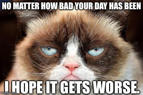 Grumpy cat glare | NO MATTER HOW BAD YOUR DAY HAS BEEN I HOPE IT GETS WORSE. | image tagged in grumpy cat glare,grumpy cat | made w/ Imgflip meme maker