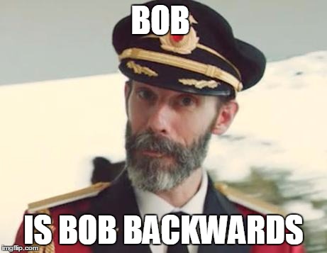 Captain Obvious | BOB IS BOB BACKWARDS | image tagged in captain obvious | made w/ Imgflip meme maker