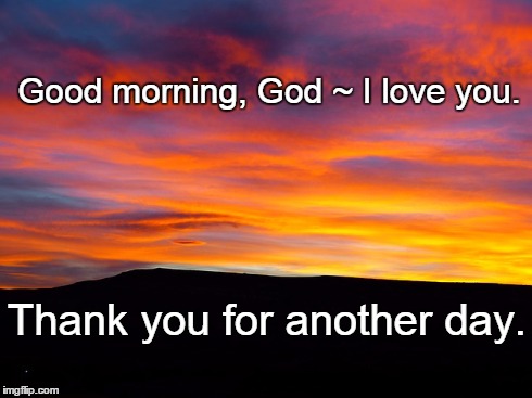 Morning Prayer | Good morning, God ~ I love you. Thank you for another day. | image tagged in gratitude,spirituality,religion | made w/ Imgflip meme maker