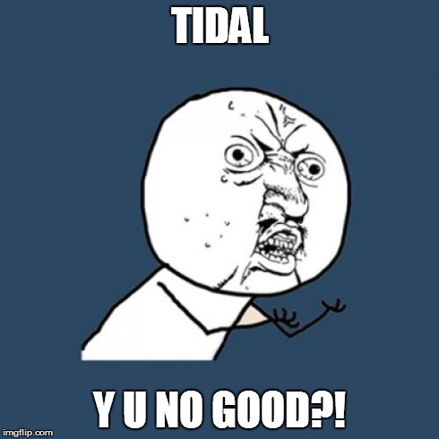 'cus TIDAL sucks! | TIDAL Y U NO GOOD?! | image tagged in memes,y u no,tidal | made w/ Imgflip meme maker