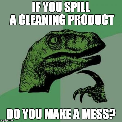 Philosoraptor Meme | IF YOU SPILL A CLEANING PRODUCT DO YOU MAKE A MESS? | image tagged in memes,philosoraptor | made w/ Imgflip meme maker