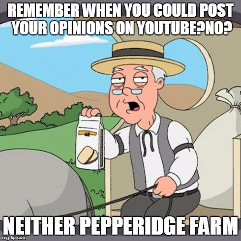 Pepperidge Farm Remembers Meme | REMEMBER WHEN YOU COULD POST YOUR OPINIONS ON YOUTUBE?NO? NEITHER PEPPERIDGE FARM | image tagged in memes,pepperidge farm remembers | made w/ Imgflip meme maker