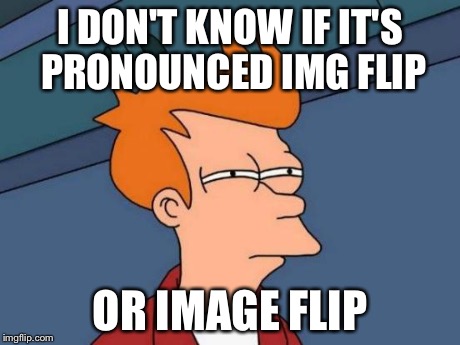 Futurama Fry Meme | I DON'T KNOW IF IT'S PRONOUNCED IMG FLIP OR IMAGE FLIP | image tagged in memes,futurama fry | made w/ Imgflip meme maker