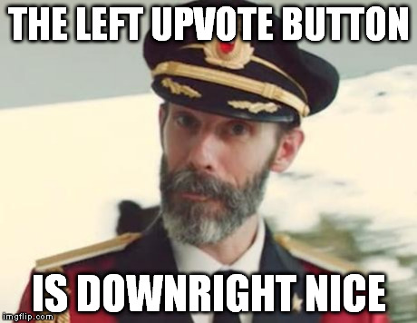 thumbsup | THE LEFT UPVOTE BUTTON IS DOWNRIGHT NICE | image tagged in captain obvious | made w/ Imgflip meme maker