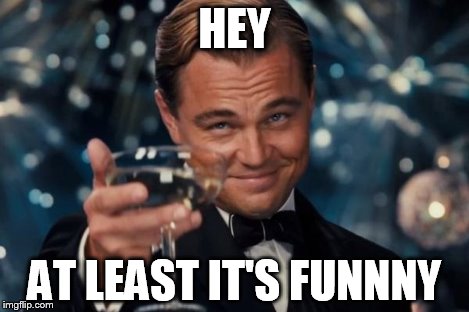 Leonardo Dicaprio Cheers Meme | HEY AT LEAST IT'S FUNNNY | image tagged in memes,leonardo dicaprio cheers | made w/ Imgflip meme maker