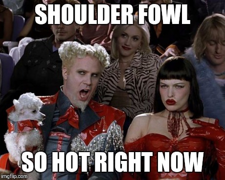 Mugatu So Hot Right Now Meme | SHOULDER FOWL SO HOT RIGHT NOW | image tagged in memes,mugatu so hot right now,funny | made w/ Imgflip meme maker