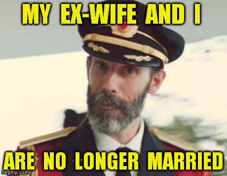 Captain Obvious | MY  EX-WIFE  AND  I ARE  NO  LONGER  MARRIED | image tagged in captain obvious | made w/ Imgflip meme maker