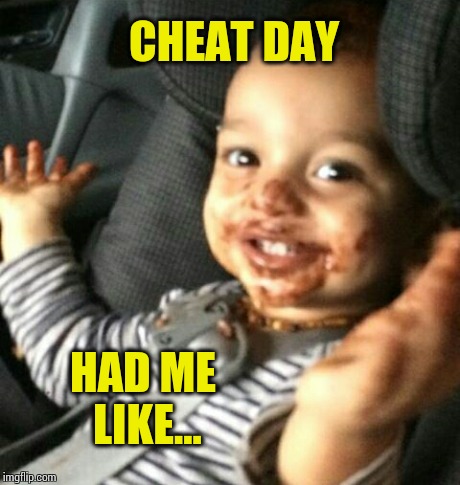 Cheat day!  Yay! | CHEAT DAY HAD ME LIKE... | image tagged in fitness,gym,food | made w/ Imgflip meme maker