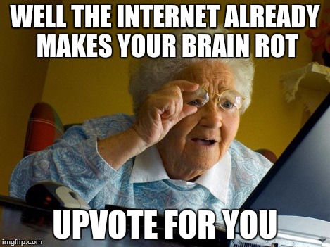 Grandma Finds The Internet Meme | WELL THE INTERNET ALREADY MAKES YOUR BRAIN ROT UPVOTE FOR YOU | image tagged in memes,grandma finds the internet | made w/ Imgflip meme maker