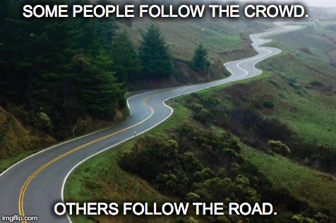SOME PEOPLE FOLLOW THE CROWD. OTHERS FOLLOW THE ROAD. | image tagged in road | made w/ Imgflip meme maker