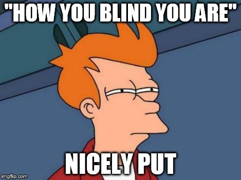 Futurama Fry Meme | "HOW YOU BLIND YOU ARE" NICELY PUT | image tagged in memes,futurama fry | made w/ Imgflip meme maker