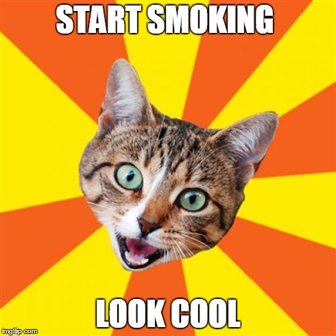 Bad Advice Cat Meme | START SMOKING LOOK COOL | image tagged in memes,bad advice cat | made w/ Imgflip meme maker