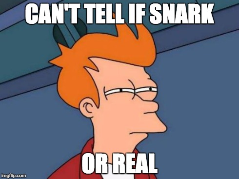 Futurama Fry | CAN'T TELL IF SNARK OR REAL | image tagged in memes,futurama fry | made w/ Imgflip meme maker