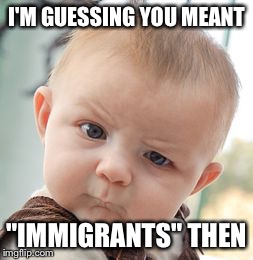 Skeptical Baby Meme | I'M GUESSING YOU MEANT "IMMIGRANTS" THEN | image tagged in memes,skeptical baby | made w/ Imgflip meme maker