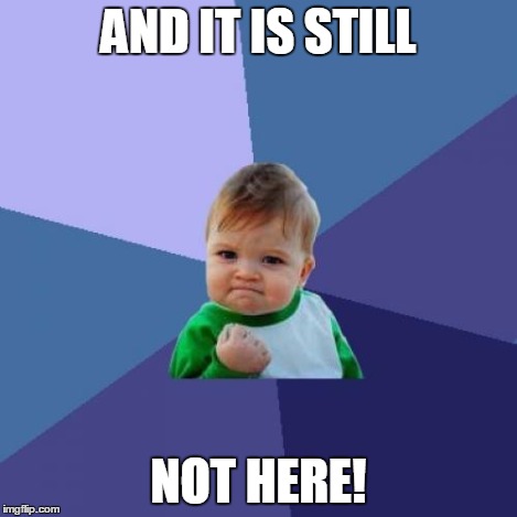 Success Kid Meme | AND IT IS STILL NOT HERE! | image tagged in memes,success kid | made w/ Imgflip meme maker