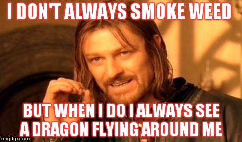 One Does Not Simply | I DON'T ALWAYS SMOKE WEED BUT WHEN I DO I ALWAYS SEE A DRAGON FLYING AROUND ME | image tagged in memes,one does not simply | made w/ Imgflip meme maker