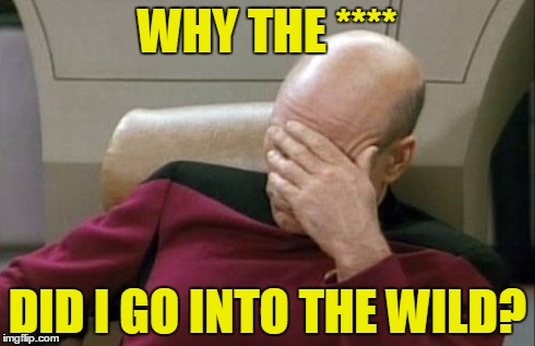 this is what i look like after failing in wild | WHY THE **** DID I GO INTO THE WILD? | image tagged in memes,captain picard facepalm | made w/ Imgflip meme maker