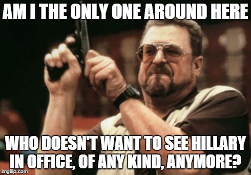 Am I The Only One Around Here | AM I THE ONLY ONE AROUND HERE WHO DOESN'T WANT TO SEE HILLARY IN OFFICE, OF ANY KIND, ANYMORE? | image tagged in memes,am i the only one around here | made w/ Imgflip meme maker