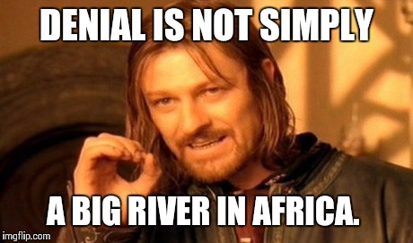 One Does Not Simply Meme | DENIAL IS NOT SIMPLY A BIG RIVER IN AFRICA. | image tagged in memes,one does not simply | made w/ Imgflip meme maker