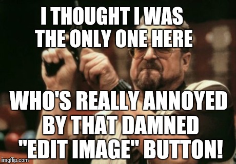 Am I The Only One Around Here Meme | I THOUGHT I WAS THE ONLY ONE HERE WHO'S REALLY ANNOYED BY THAT DAMNED "EDIT IMAGE" BUTTON! | image tagged in memes,am i the only one around here | made w/ Imgflip meme maker