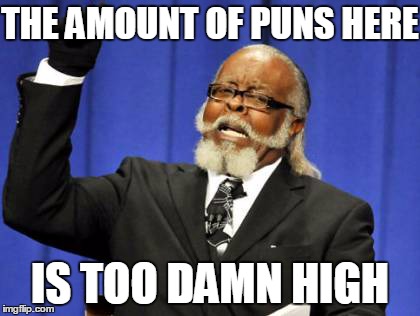 Too Damn High Meme | THE AMOUNT OF PUNS HERE IS TOO DAMN HIGH | image tagged in memes,too damn high | made w/ Imgflip meme maker