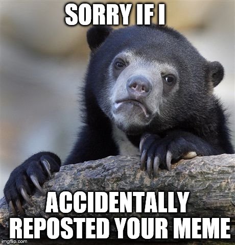 Confession Bear Meme | SORRY IF I ACCIDENTALLY REPOSTED YOUR MEME | image tagged in memes,confession bear | made w/ Imgflip meme maker