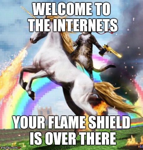 Welcome To The Internets | WELCOME TO THE INTERNETS YOUR FLAME SHIELD IS OVER THERE | image tagged in memes,welcome to the internets | made w/ Imgflip meme maker
