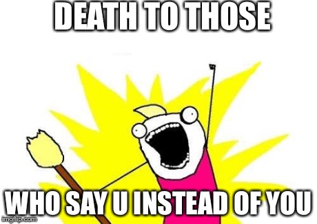 X All The Y Meme | DEATH TO THOSE WHO SAY U INSTEAD OF YOU | image tagged in memes,x all the y | made w/ Imgflip meme maker