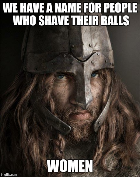 viking | WE HAVE A NAME FOR PEOPLE WHO SHAVE THEIR BALLS WOMEN | image tagged in viking | made w/ Imgflip meme maker