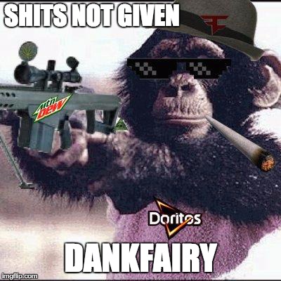 mlg monkey | SHITS NOT GIVEN DANKFAIRY | image tagged in mlg monkey | made w/ Imgflip meme maker