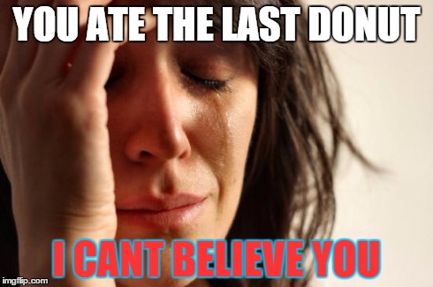 First World Problems Meme | YOU ATE THE LAST DONUT I CANT BELIEVE YOU | image tagged in memes,first world problems | made w/ Imgflip meme maker
