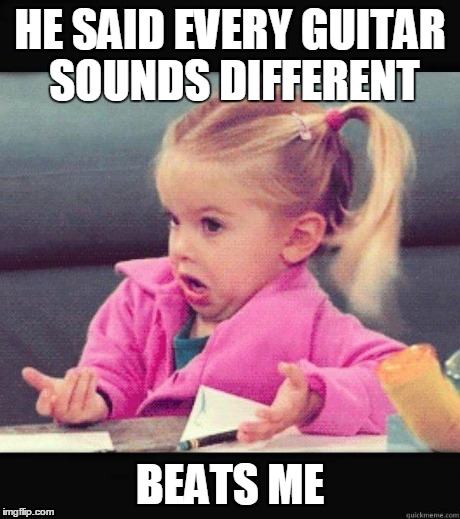 Dafuq Girl | HE SAID EVERY GUITAR SOUNDS DIFFERENT BEATS ME | image tagged in dafuq girl | made w/ Imgflip meme maker