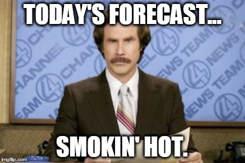 Ron Burgundy Meme | TODAY'S FORECAST... SMOKIN' HOT. | image tagged in memes,ron burgundy | made w/ Imgflip meme maker
