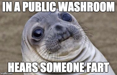 Awkward Moment Sealion | IN A PUBLIC WASHROOM HEARS SOMEONE FART | image tagged in memes,awkward moment sealion | made w/ Imgflip meme maker