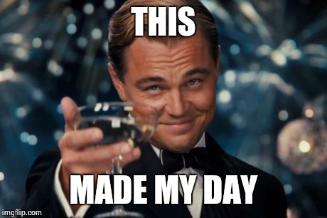 Leonardo Dicaprio Cheers Meme | THIS MADE MY DAY | image tagged in memes,leonardo dicaprio cheers | made w/ Imgflip meme maker