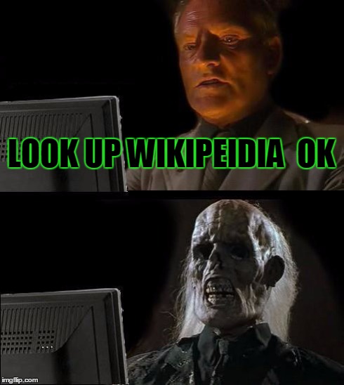 I'll Just Wait Here | LOOK UP WIKIPEIDIA  OK | image tagged in memes,ill just wait here | made w/ Imgflip meme maker