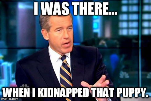 Brian Williams Was There 2 | I WAS THERE... WHEN I KIDNAPPED THAT PUPPY. | image tagged in memes,brian williams was there 2 | made w/ Imgflip meme maker