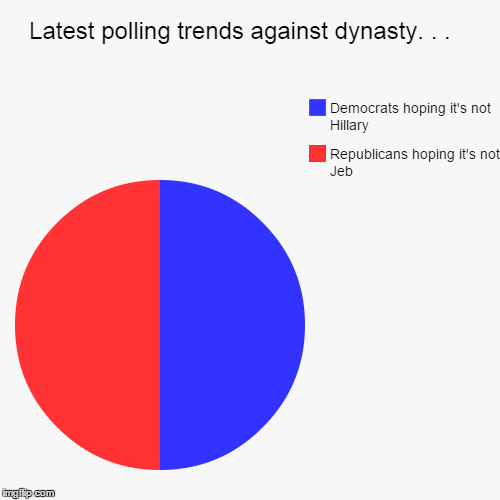 Gallop poll suggests no royal tea. . . | Latest polling trends against dynasty. . .   | Republicans hoping it's not Jeb, Democrats hoping it's not Hillary | image tagged in funny,pie charts,2016 presidential race | made w/ Imgflip chart maker