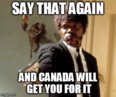 SAY THAT AGAIN AND CANADA WILL GET YOU FOR IT | image tagged in memes,say that again i dare you | made w/ Imgflip meme maker