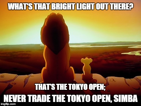 tokyo open | WHAT'S THAT BRIGHT LIGHT OUT THERE? THAT'S THE TOKYO OPEN; NEVER TRADE THE TOKYO OPEN, SIMBA | image tagged in funny | made w/ Imgflip meme maker